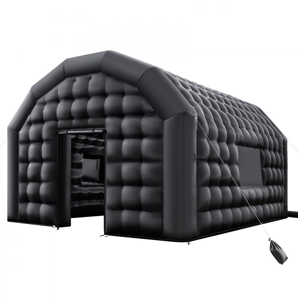 Inflatable Party Tent 5.4x5x4.25m Cube Tent for Disco Night Club Gazebo Wedding Tent with 680-W- Blower Sandbag 2 Windows for Events Birthday Wedding Black