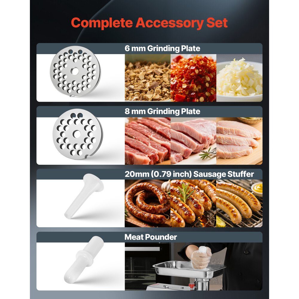 3.2kg/min Capacity Electric Meat Grinder, 850W Industrial Tabletop Meat Grinder with Blade and Grinding Plate, Sausage Machine, Stainless Steel Commercial Meat Grinder for Kitchen Restaurant