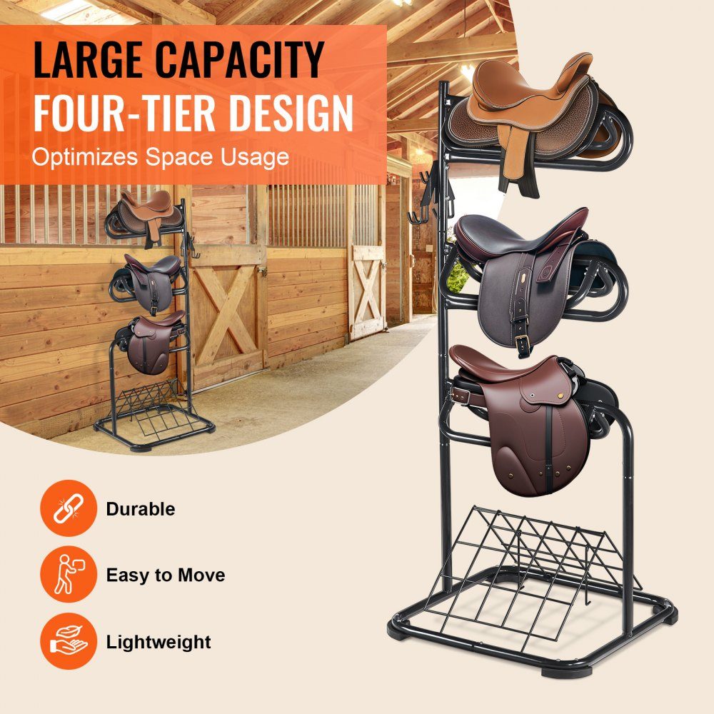 Freestanding saddle stand, 3 tier saddle stand, heavy duty saddle cover stand, removable and rotating, English and western saddle stand for saddle room organization