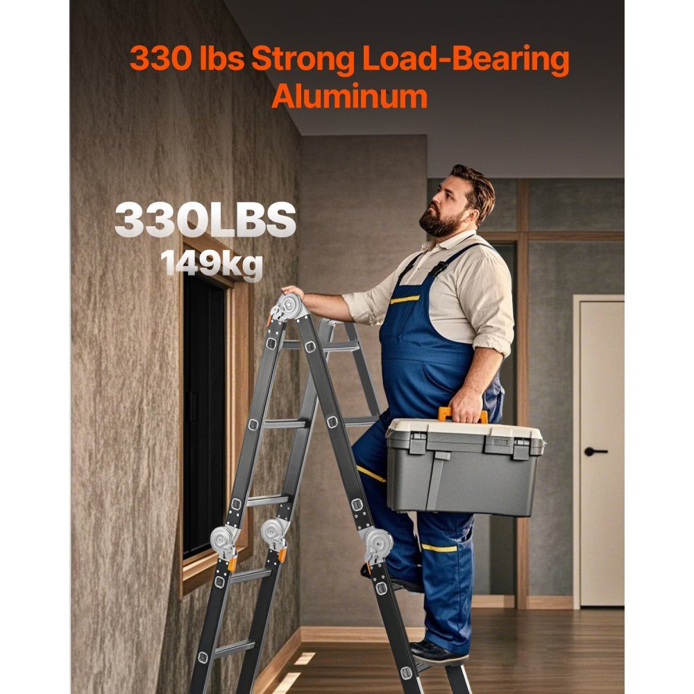 Multipurpose Ladder, 7 in 1 Multifunctional Ladder, A-Frame with 3 Steps and Scaffolding Board, Telescopic Ladder, Ladder Scaffold 3550mm, Heavy Duty Ladder, 150kg Load Capacity, for Home Outdoor Use