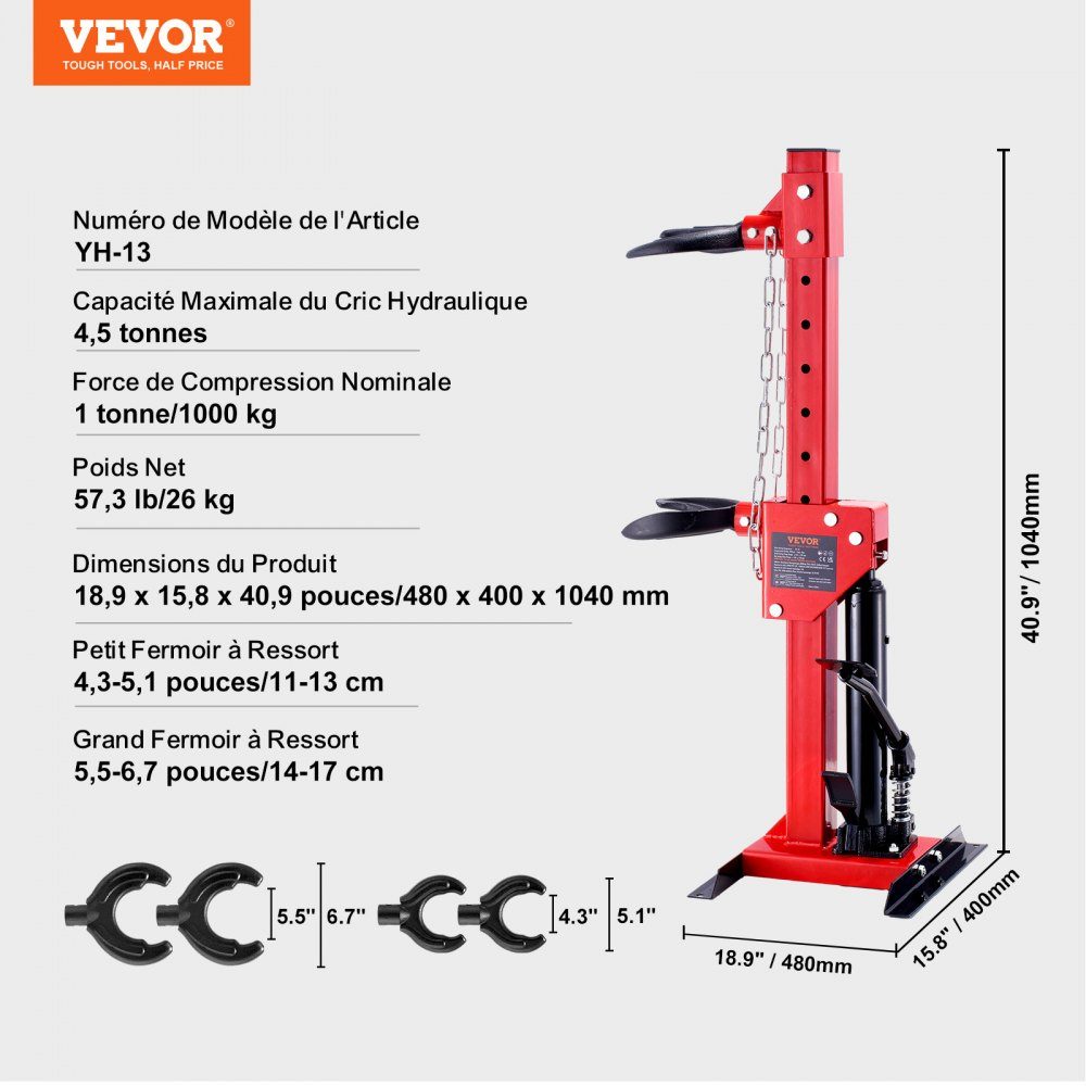 4.5 Ton Car Tool Hydraulic Spring Compressor 1 Ton Rated Pressure Strut Clamp 11-13cm and 14-17cm Spring Lock Shock Absorber Tensioner with Leakproof Hydraulic Pump