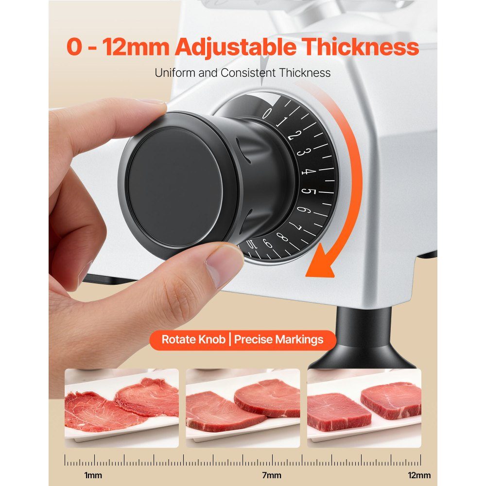 Trancheuse électrique multi-usages lame 250 mm, trancheuse multi-usages 240 W avec affûteur intégré et épaisseur de coupe réglable de 0 à 12 mm, pour jambon de viande surgelé