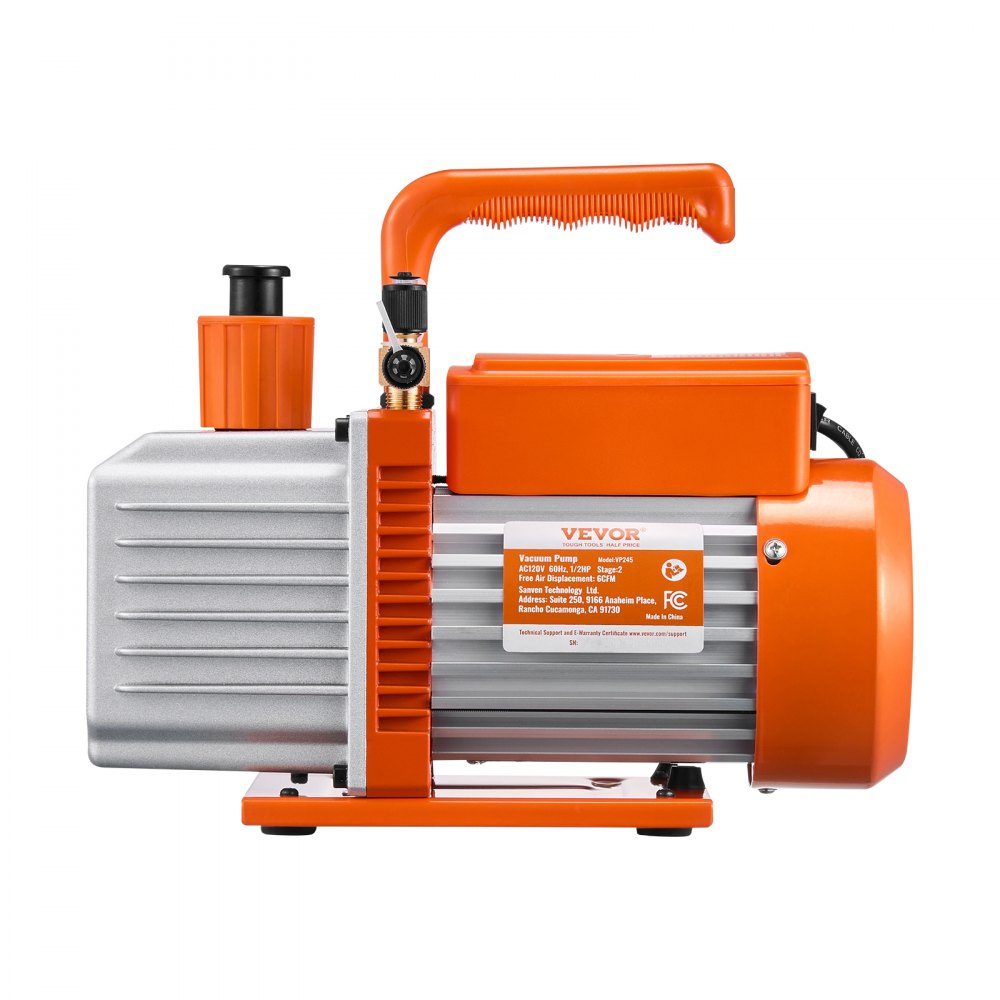 Vakuumpumpe 6 CFM HVAC 2-stufige Drehschieber-Vakuumpumpe für R134a R22 R410a-Systeme Auto-AC-Vakuumpumpensatz mit Ölflasche zur Harzentgasung für die Wartung von Autoklimaanlagen