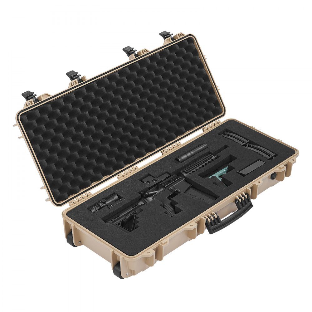Gun Case with Hard Shell for Long Guns, Lockable Gun Case with Pre-Cut Foam, Long Gun Case, Gun Storage, Rollable, IP67 Waterproof, 97.8 x 42 x 17.3 cm, Khaki