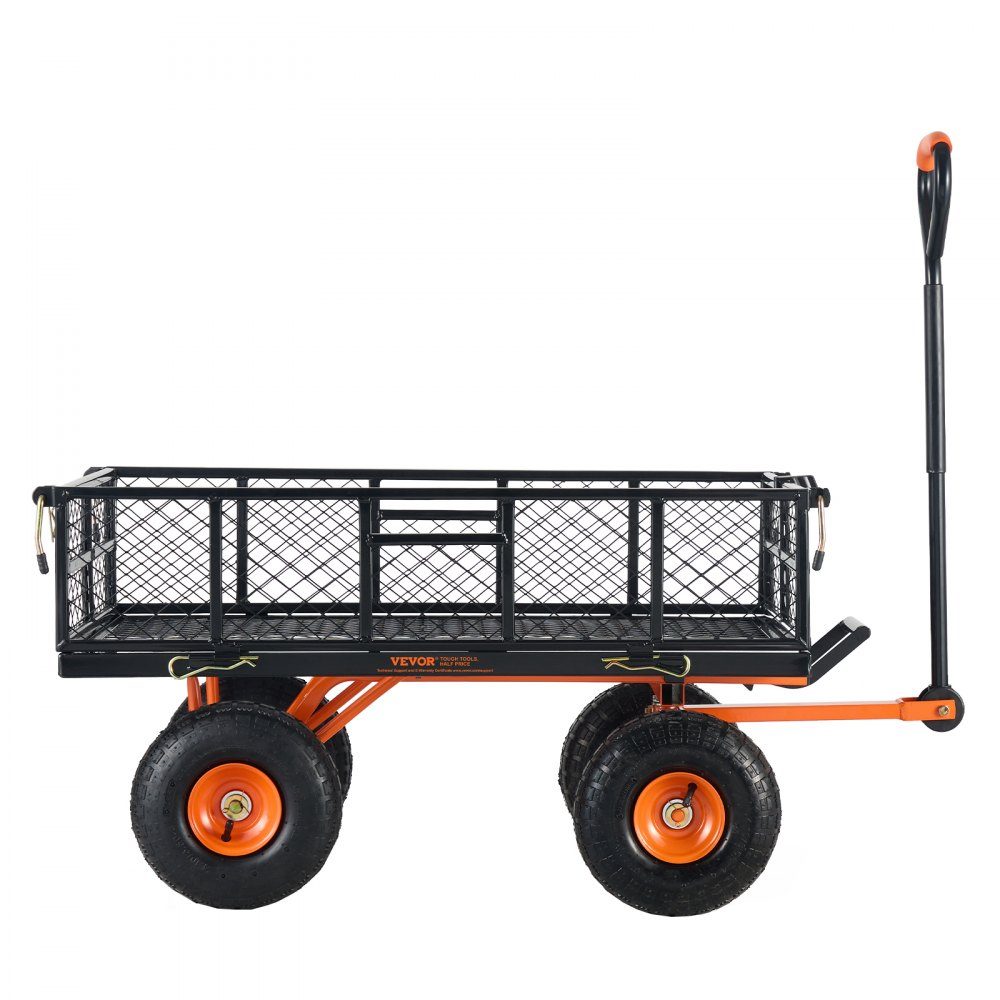 Chariot de jardin, chariot de jardin en métal avec cadre facile à assembler, chariot à main inclinable avec poignée convertible 2 en 1, brouette polyvalente avec capacité de charge de 400 kg, pneus de 10"