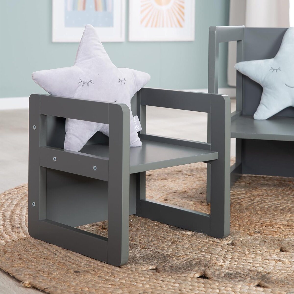 roba children's seating group 3in1 - reversible stool & table - convertible into a children's bench, anthracite