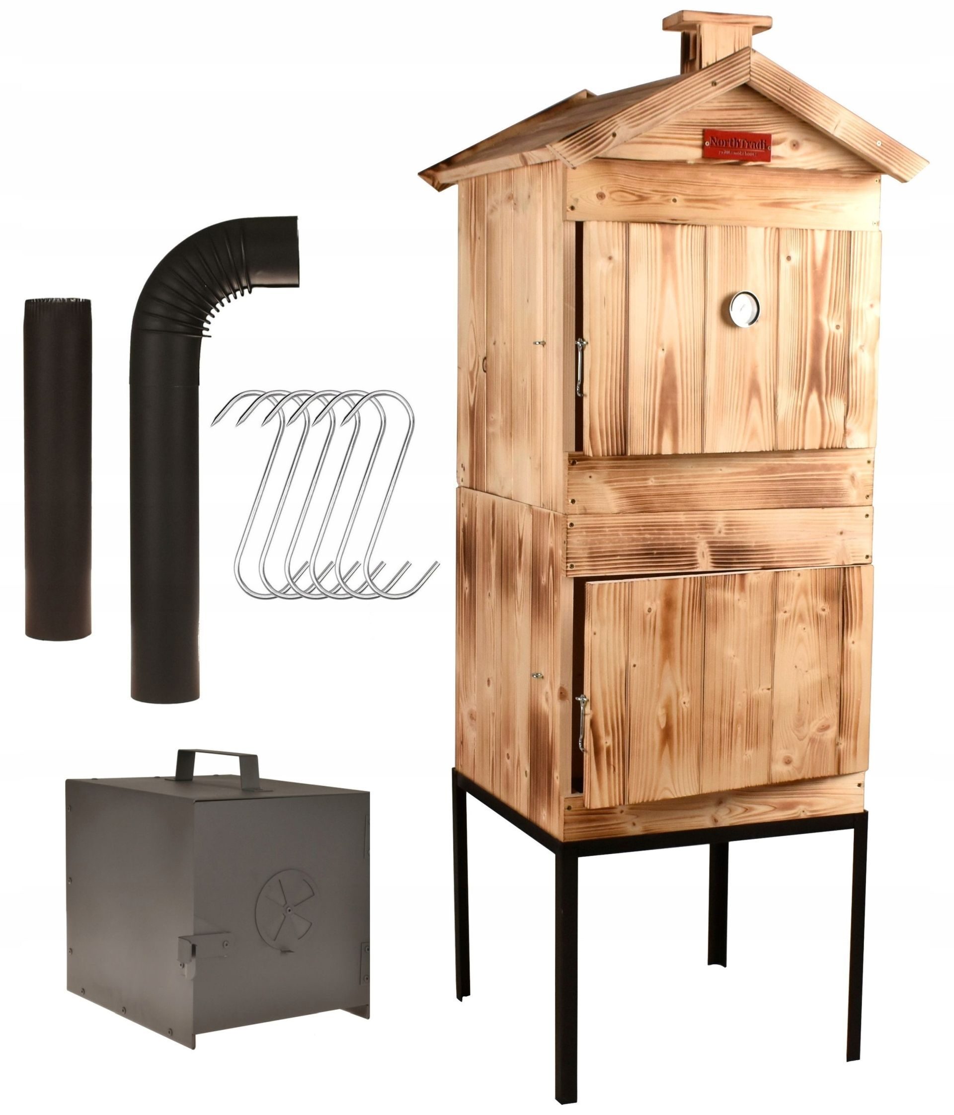 Grillräucherofen Räucherset XXXL GARTENRäucherei im Set aus Feuerhaken, Rohren etc. aus Holz. Handgefertigtes Design 2