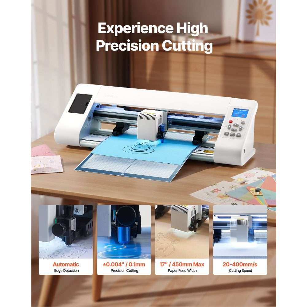 Vinyl cutter (33cm cutting size) with automatic edge detection & design software & materials, compatible with SVG/EPS/PLT, for custom craft card stickers