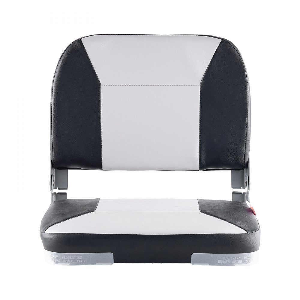 1 Piece Boat Seat Low Back Folding Fishing Boat Seat with Thick Sponge Cushion and Waterproof PVC Leather Aluminum Alloy Hinges Black Gray