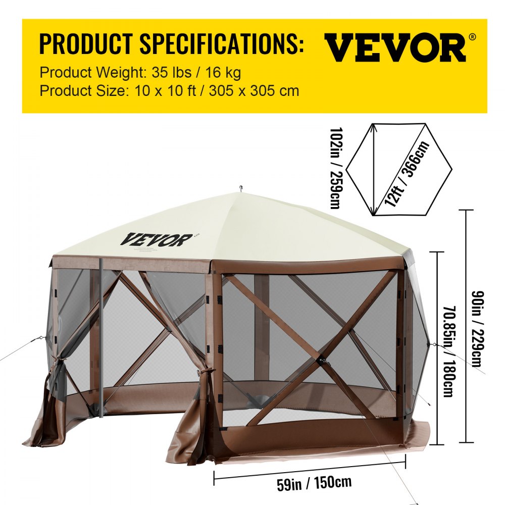 Opvouwbare tuinpaviljoen 3,05 m x 3,05 m 6-zijdige pop-up campingluifeltent met gaasramen, draagbare draagtas, grondpinnen, groot tuinpaviljoen voor buitenkamperen, gazon en achtertuin Opvouwbare tuinpaviljoen 3,05 m x 3,05 m 6-zijdige pop-up campingluifeltent met gaasramen, draagbare draagtas, grondpinnen, groot tuinpaviljoen voor buitenkamperen, gazon en achtertuin
