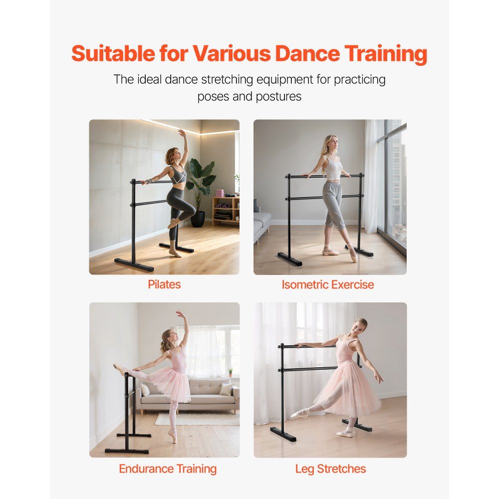 Ballet bar dance bar free-standing double bar, height adjustable (10 levels / 290-1205 mm) metal stretching bar for ballet exercises, balance training, relaxation exercises, portable