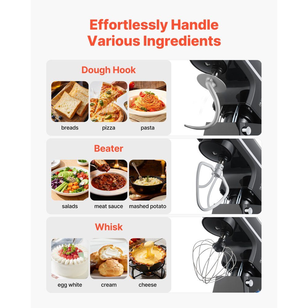 Food Processor Dough Mixer 1400W 7.84L Food Processor with Tilting Head Stainless Steel Bowl Dough Hook Whisk Scraper, Household Food Processor for Baking and Mixing, Black
