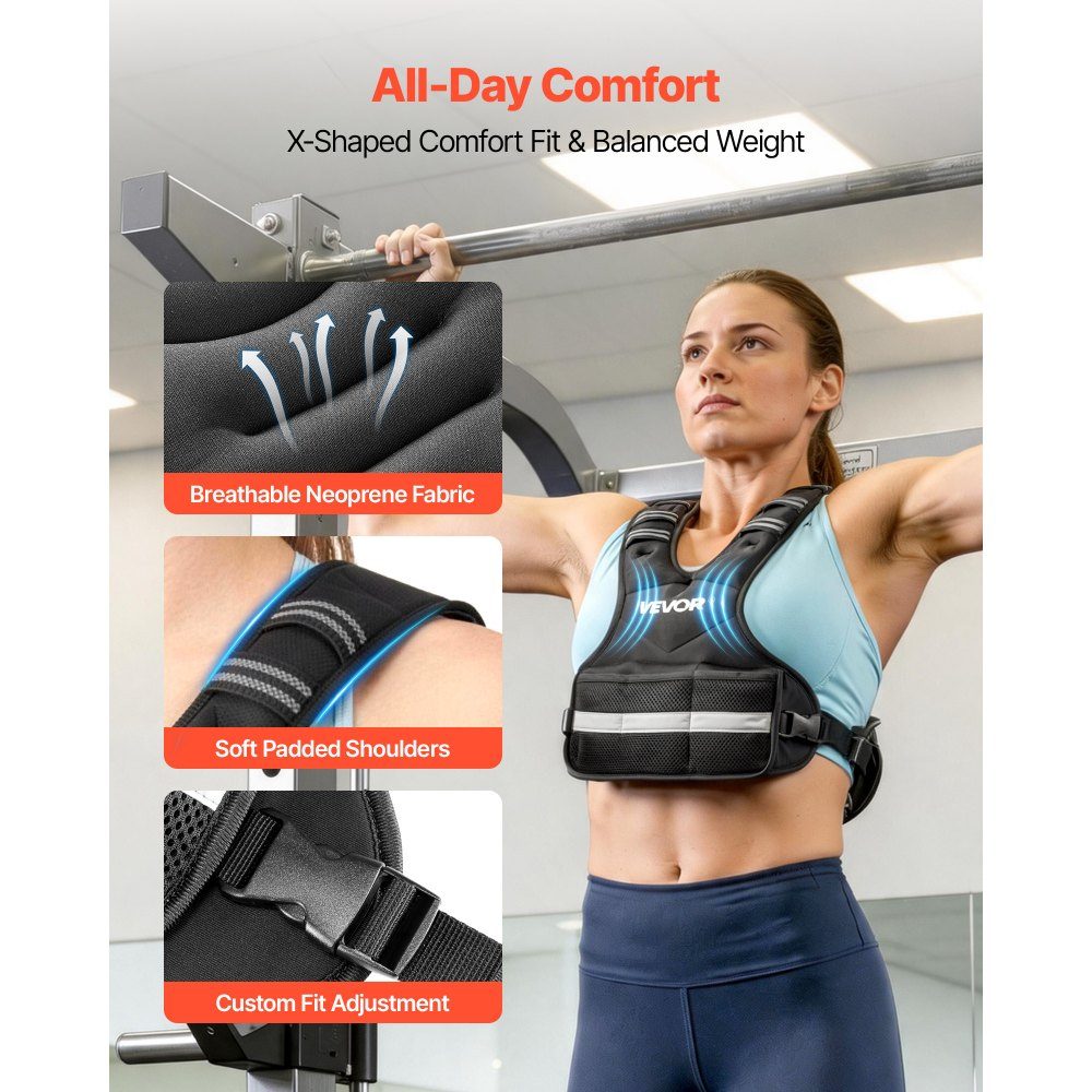 Adjustable Weight Vest 5-9.1kg with 6 Iron and Sand Weights and Reflective Strip Body Weight Vest Training Set for Men Women Training Equipment for Strength Training Running