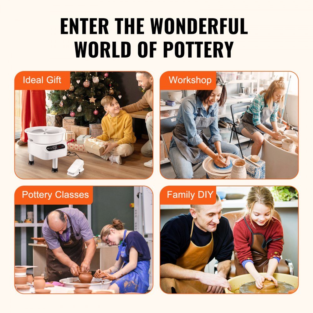Pottery Wheel, 28cm Pottery Molding Machine, 450W Electric Pottery Wheel with Pedal and LCD Touch Screen, Direct Drive Ceramic Wheel and 3 Support Legs for DIY, White