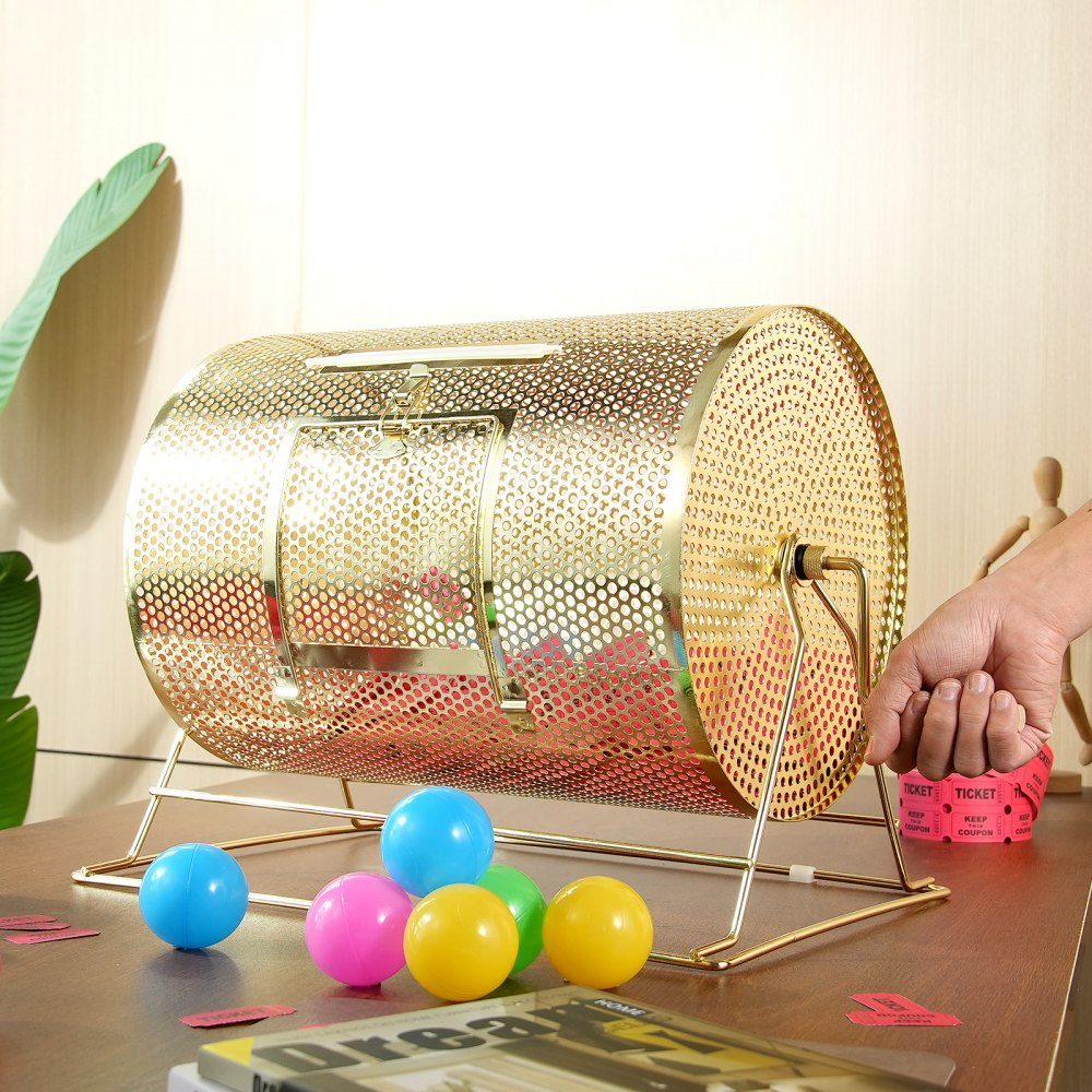 Lotto drum Glückskind 5000 tickets or 300 raffle balls capacity, professional lottery rotating cage made of metal, lottery turntable, lottery box for lottery games Golden