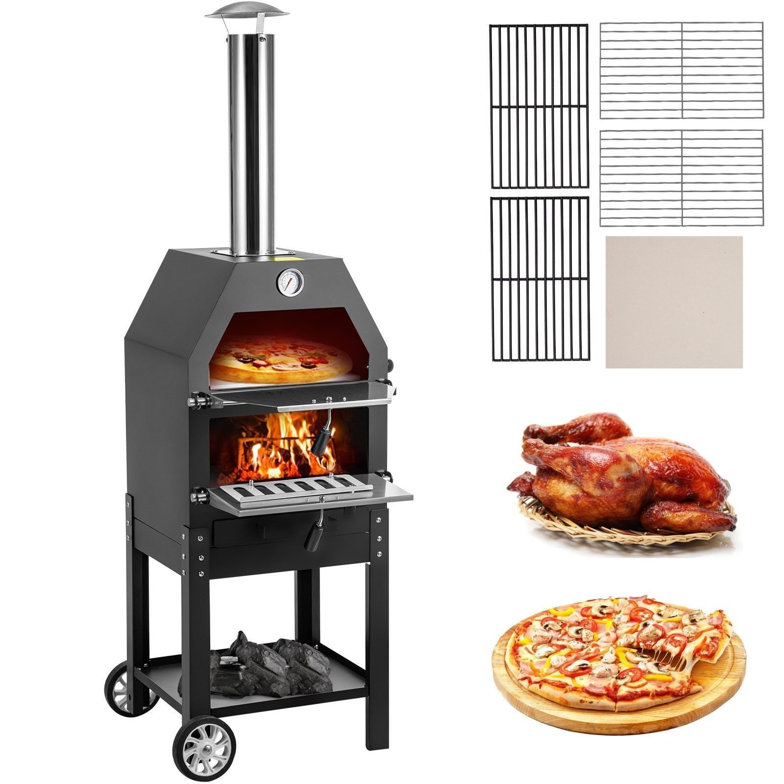 3in1 Outdoorküche Backofen Herd Pizzaofen 500°C Gartenküche Pizzaofen Grill mit Pizzasteinofen BBQ