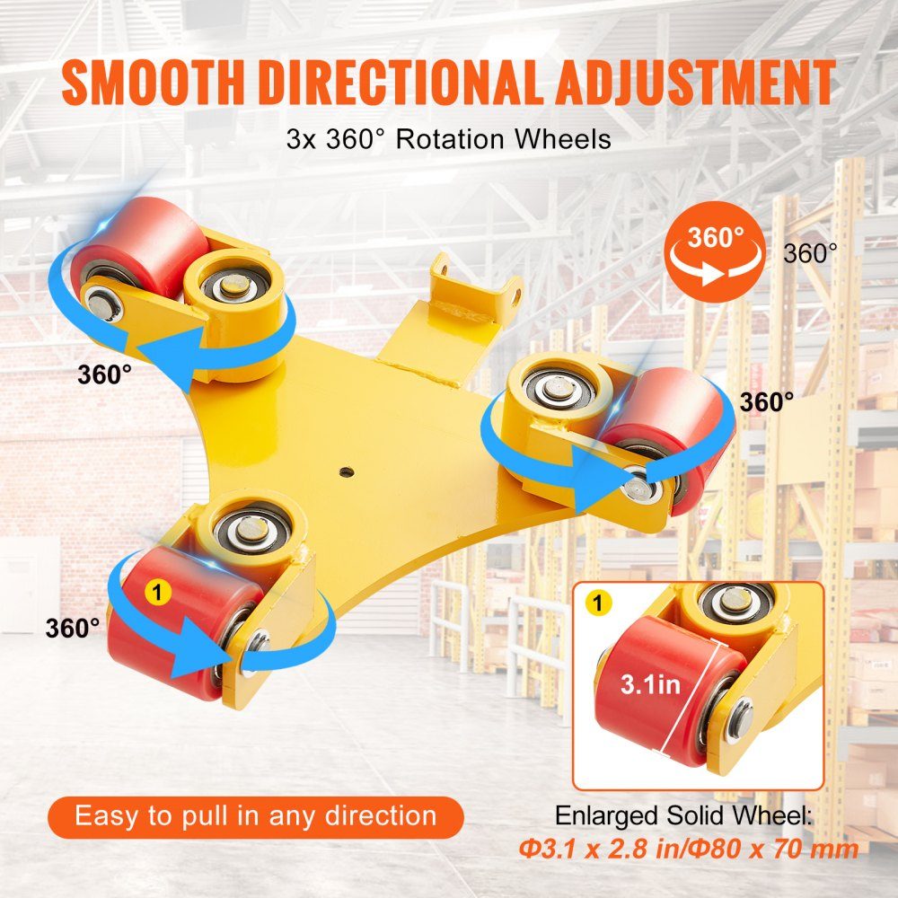 3T transport chassis with handle 425x335x116mm transport wheels made of carbon steel industrial roller with 3x 360° PU wheels roller Ф165x10mm swivel plate furniture transport aid transport roller