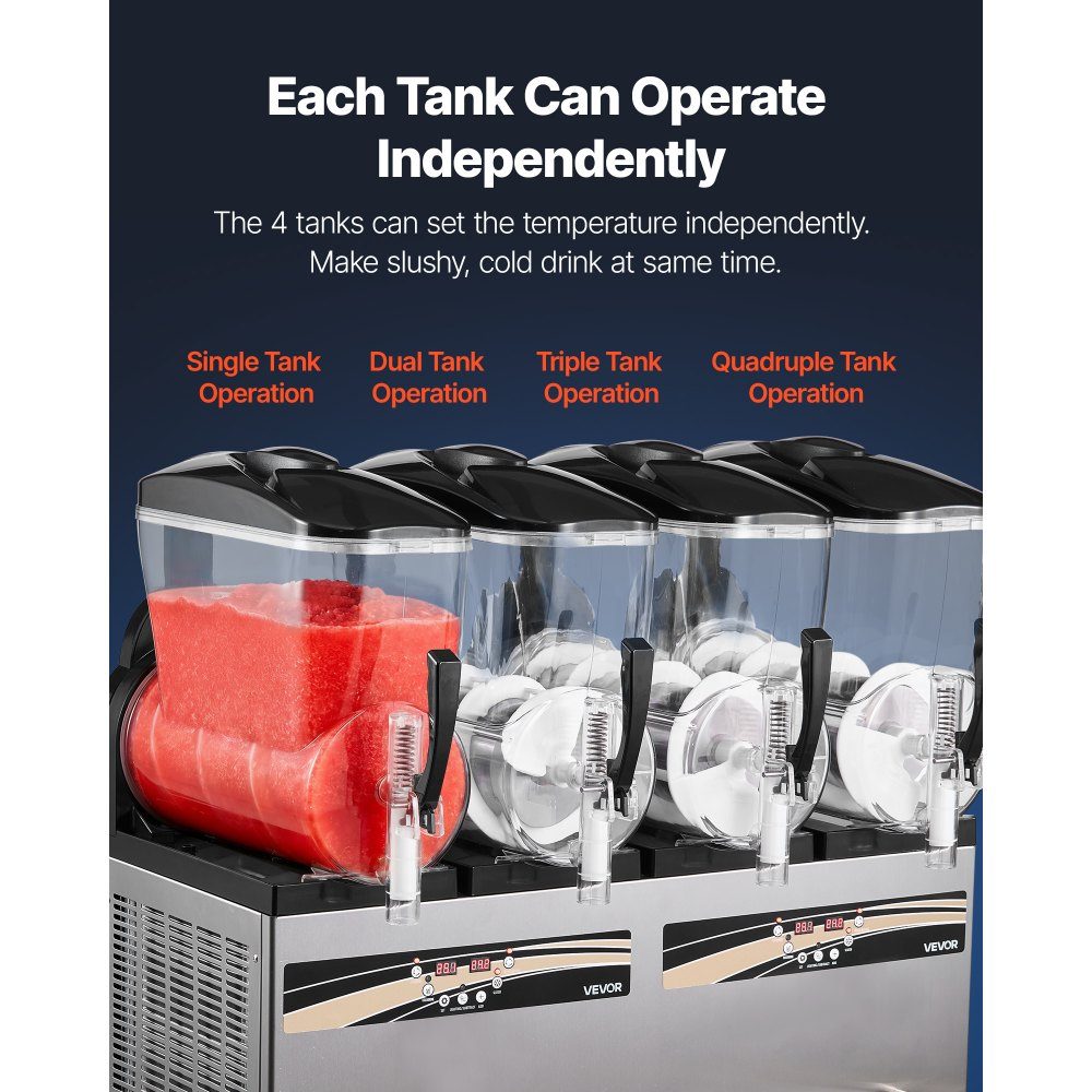 Slush Machine 4 x 12L, Slush Ice Cream Machine 1650W (No Ice Required), Electric Margarita Machine with Self-Cleaning Function, Suitable for Frozen Margaritas, Frappes, Milkshakes, Shakes