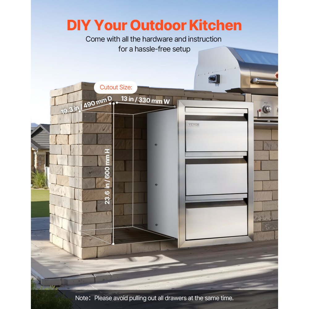 Outdoor-Küchenschubladen Unterputz-Grillschubladen im Kastenrahmen-Stil mit Edelstahlgriff, Grillinsel-Schubladen für Outdoor-Küchen oder Terrassen-Grillstationen 377 x 646 x 480 mm Outdoor-Küchenschubladen Unterputz-Grillschubladen im Kastenrahmen-Stil mit Edelstahlgriff, Grillinsel-Schubladen für Outdoor-Küchen oder Terrassen-Grillstationen 377 x 646 x 480 mm