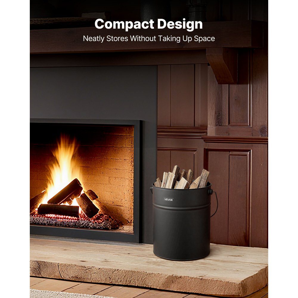 Ash bucket with lid, 4-piece set, including charcoal bucket, shovel, broom & gloves, fireplace charcoal bucket & ash can made of metal, 15 L capacity for fireplaces, fireplaces, wood stoves
