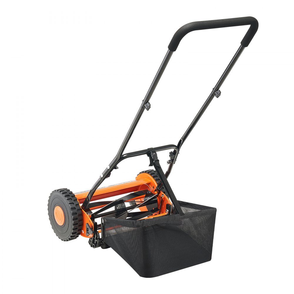 Spindelmäher mit 400 mm Schnittbreite, Rasenmäher 15–45 mm verstellbare Schnitthöhe, Handmäher mit 5 Messern und Grasfangsack, ideal für Rasen, Einfahrten, Innenhöfe