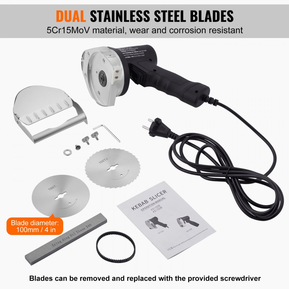 Electric Shawarma Knife 80W Turkish Kebab Knife Commercial Stainless Steel Gyro Cutter Doner Kebab Meat Cutter with 2 Blades 10cm Blade Diameter