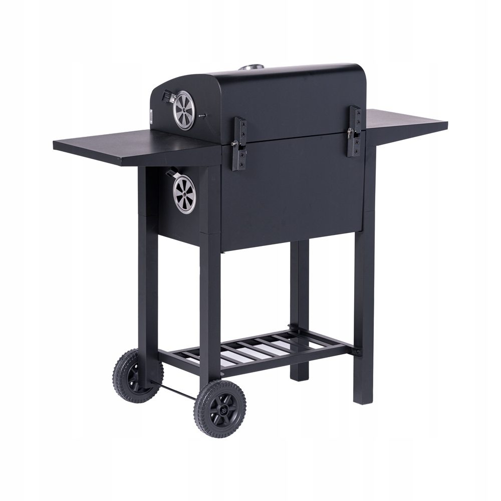 BBQ-Holzkohlegrill-Smoker-Set mit Deckel, höhenverstellbar, 2 Seitenablagen