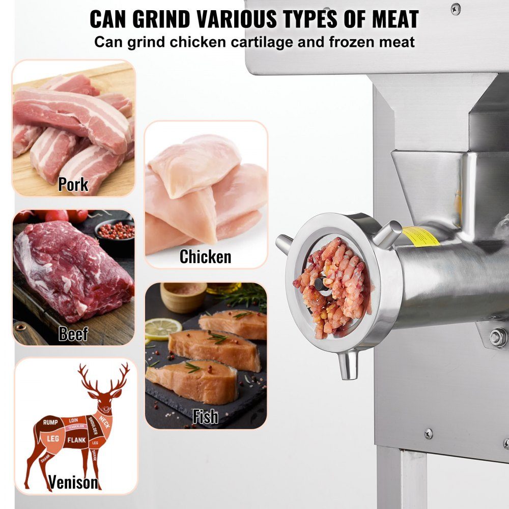 Commercial Meat Grinder 9.98kg/min Electric Meat Grinder 2200W with Blades and Grinding Plates Sausage Machine Commercial Stainless Steel Meat Grinder for Kitchen Restaurant Butcher Shop