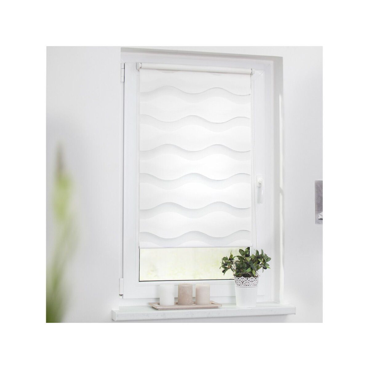 Lichtblick Duo Store enrouleur Wave Klemmfix, sans perçage, à partir de 45 x 150 cm (blanc, 80 x 220 cm)