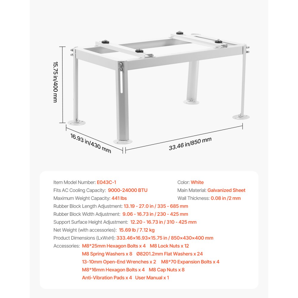 Support de sol pour climatiseur, mini support divisé anti-vibration pour pompes à chaleur de climatiseur sans conduit de 9 000 à 24 000 BTU, support de base AC pour montage au sol avec max. Capacité de charge de 200 kg Support de sol pour climatiseur, mini support divisé anti-vibration pour pompes à chaleur de climatiseur sans conduit de 9 000 à 24 000 BTU, support de base AC pour montage au sol avec max. Capacité de charge de 200 kg