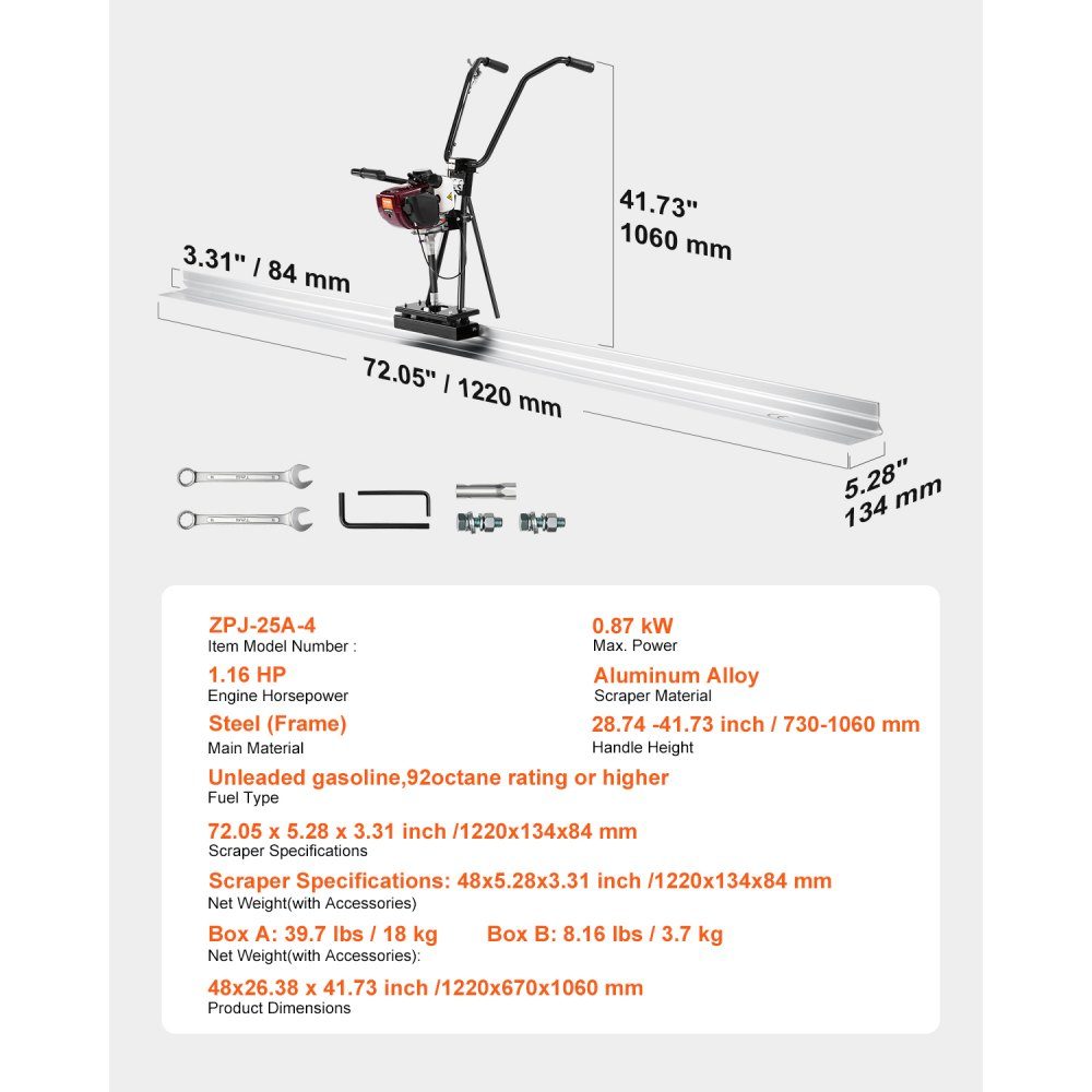 Aluminum Electric Concrete Spreader 1.2m Tool for Leveling and Finishing Concrete Screeds 4-Stroke Vibration Motor Height Adjustable Handles High Efficiency 6500rpm
