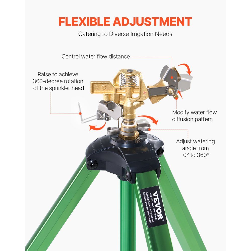 Sprinkler-Teleskopstativ, 2er-Set mit Messingkopf und G3/4-Zoll-Anschluss, 360-Grad-Hochleistungs-Rasensprinkler für große Flächen, verstellbare Höhe 430 mm, 686 mm, 940 mm für den Hof