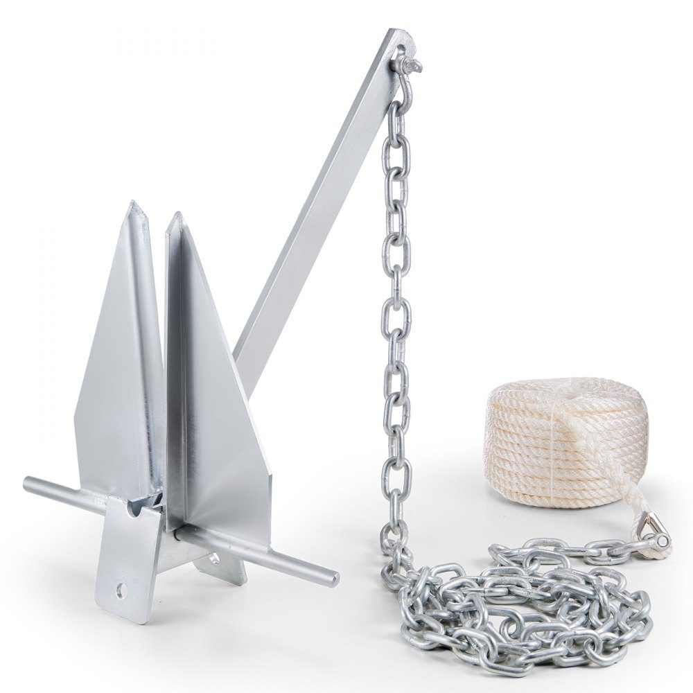 Fluke anchor set. Fluke Hot Dip Galvanized Steel Anchor with 8ft Chain, 100ft Rope and zwei 11-mm- Shackles, Boat Anchor for Small Vessels under 30ft, Seas, Rivers and Coasts, 15lb