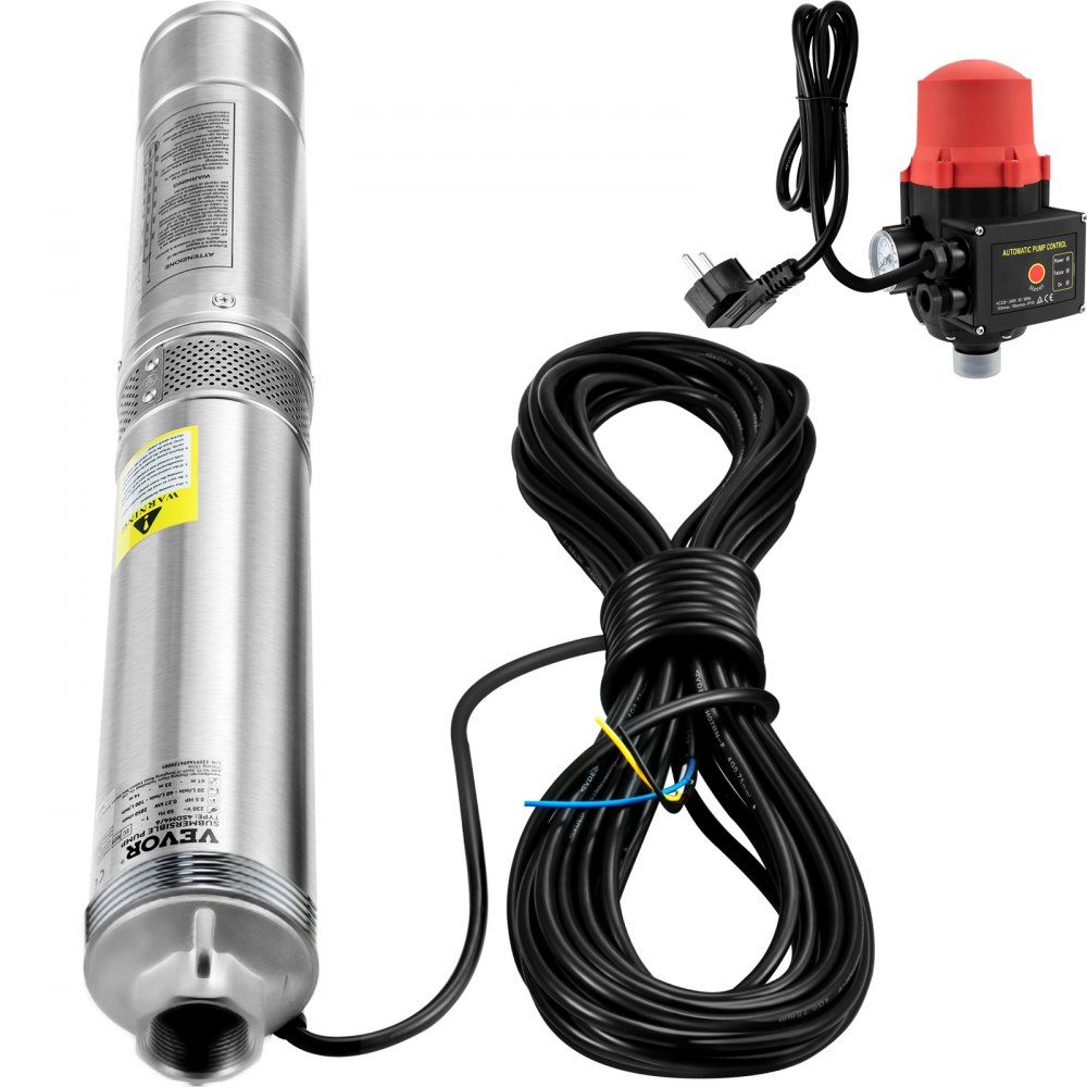 88 mm Tiefbrunnenpumpe 750W Brunnenpumpe 105L/min Tauchpumpe max. Förderhöhe 62m Rohrpumpe 230V 50Hz Sandpumpe IP68 Wasserpumpe 11 Laufradstufen Pumpe Ideal zur Bewässerung oder Wasserversorgung