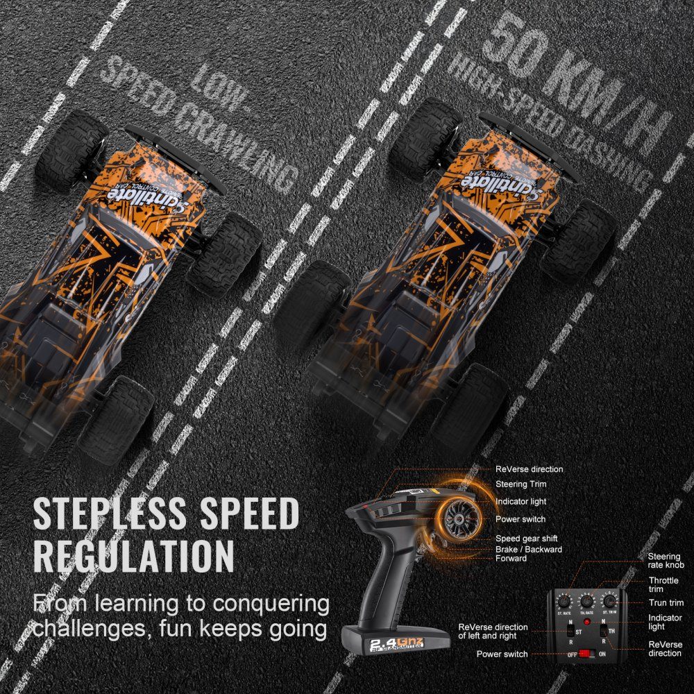 Remote Control Car, 1:10 Scale RC Car, 4WD Off-Road Vehicle with 45° Wheelie and Adjustable Speed, 50km/h RC Racing Car Toy, Ideal for Ages 8 and Up, IPX4