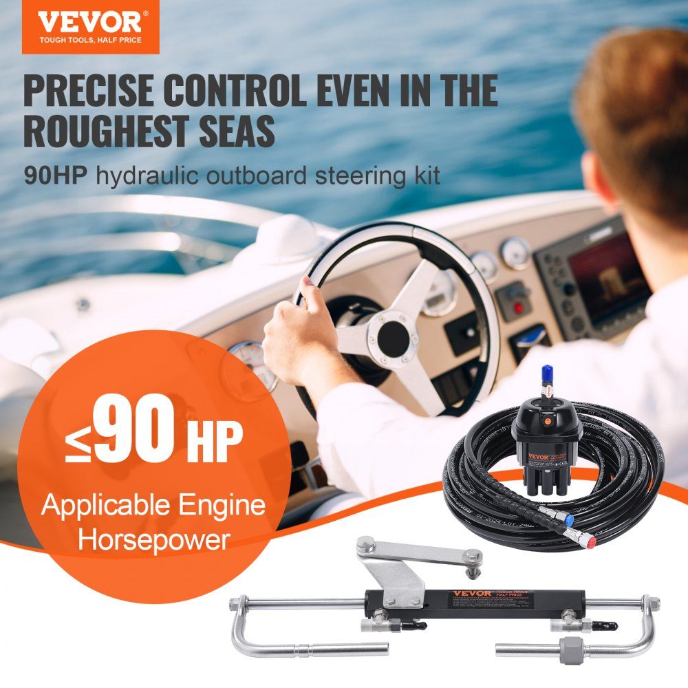 Outboard Hydraulic Steering Kit 90HP, Outboard Hydraulic Steering System with Helm Pump Cylinder, Marine Steering System Kit, Increment 200mm