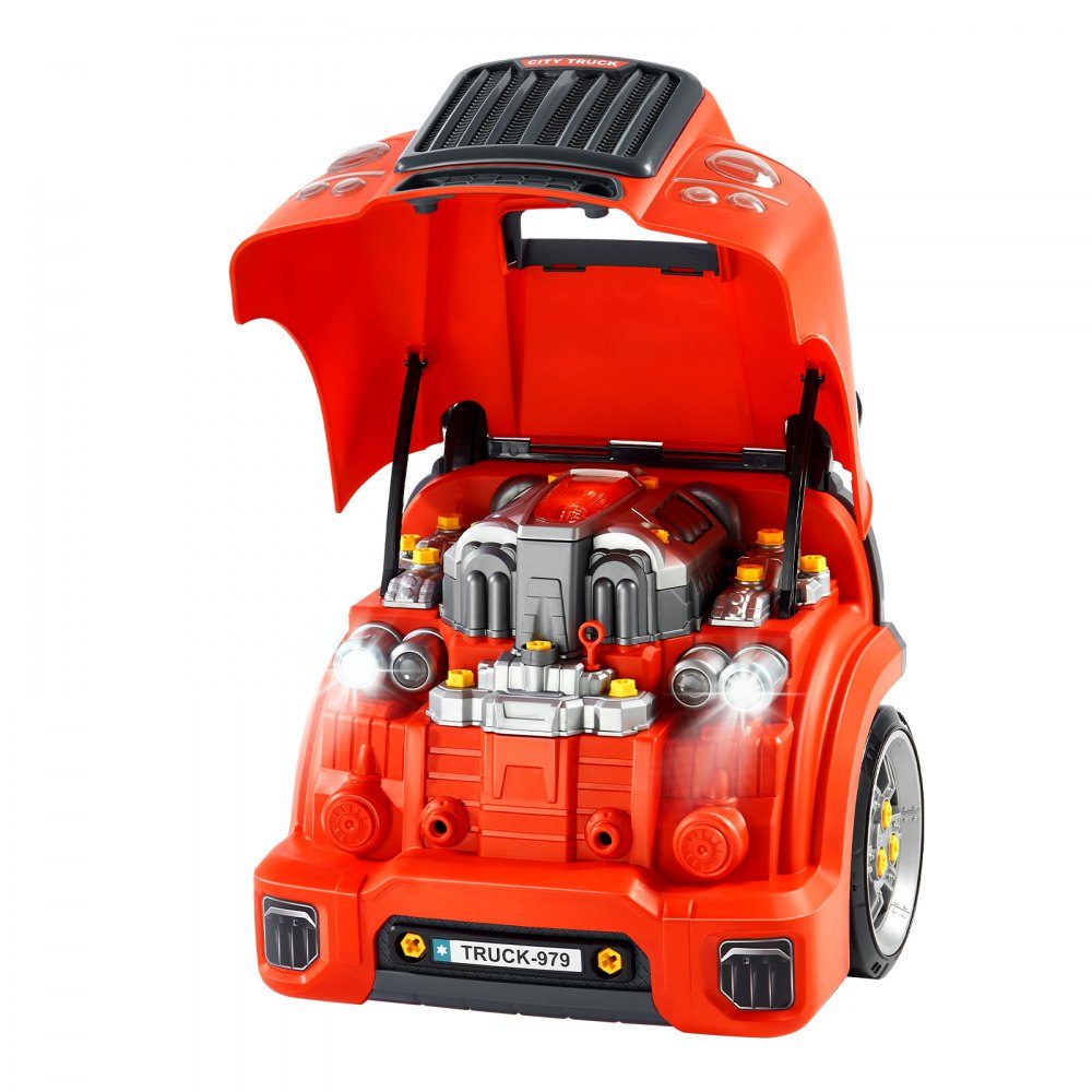Jouet à moteur, kit de réparation de voiture de 60 pièces pour enfants avec pièces détachables, lumières et sons, volant et klaxon, kit d'atelier mécanique pour enfants pour les tout-petits à partir de 3 ans, rouge
