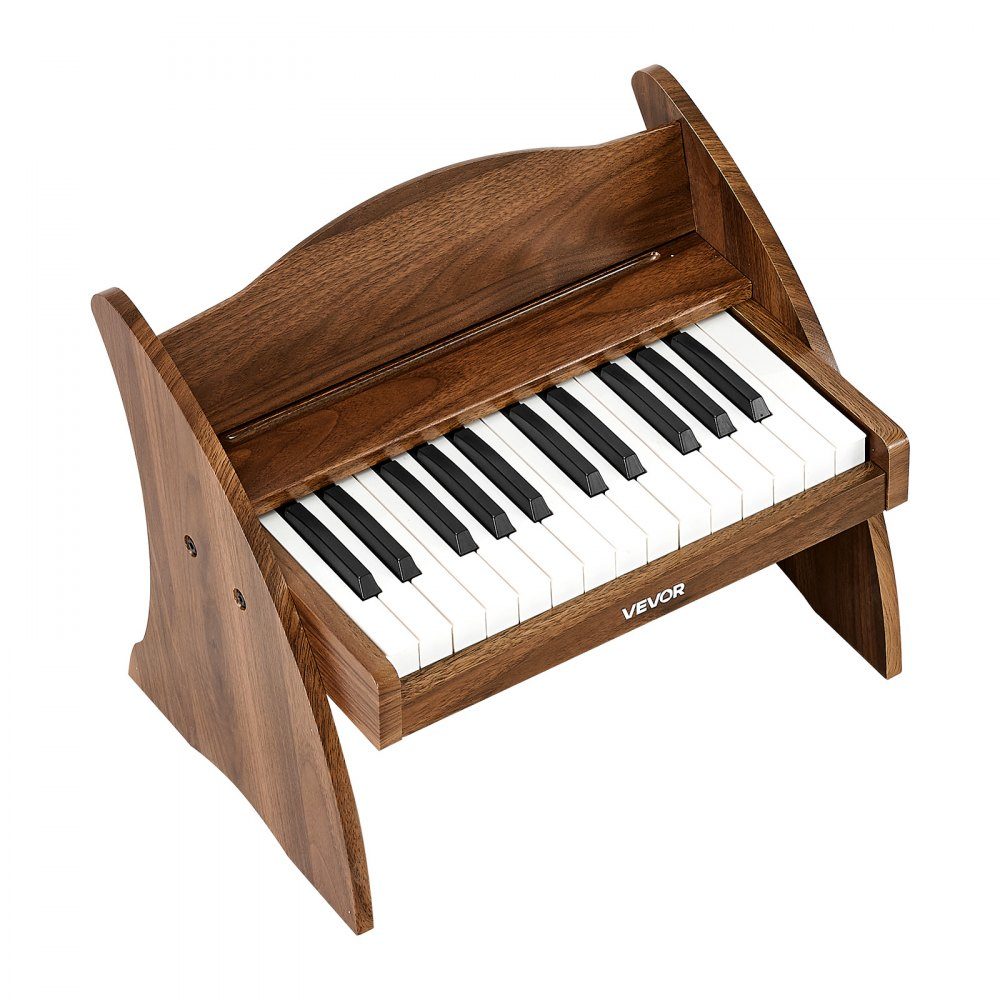 Children's keyboard, 25 keys, electric piano, wooden piano for children aged 3 and over, musical toy with realistic sound, dual power, adjustable volume, early musical education, walnut wood
