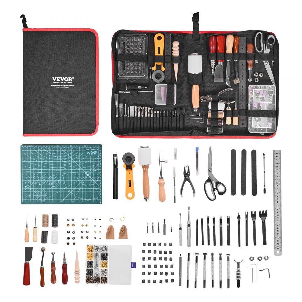 61pcs Leather Craft Tool Set with Portable Canvas Storage Bag Tools Graphic Tool Punch Tool Sewing Tool Cutting Tools Ideal for Beginners DIY Professionals