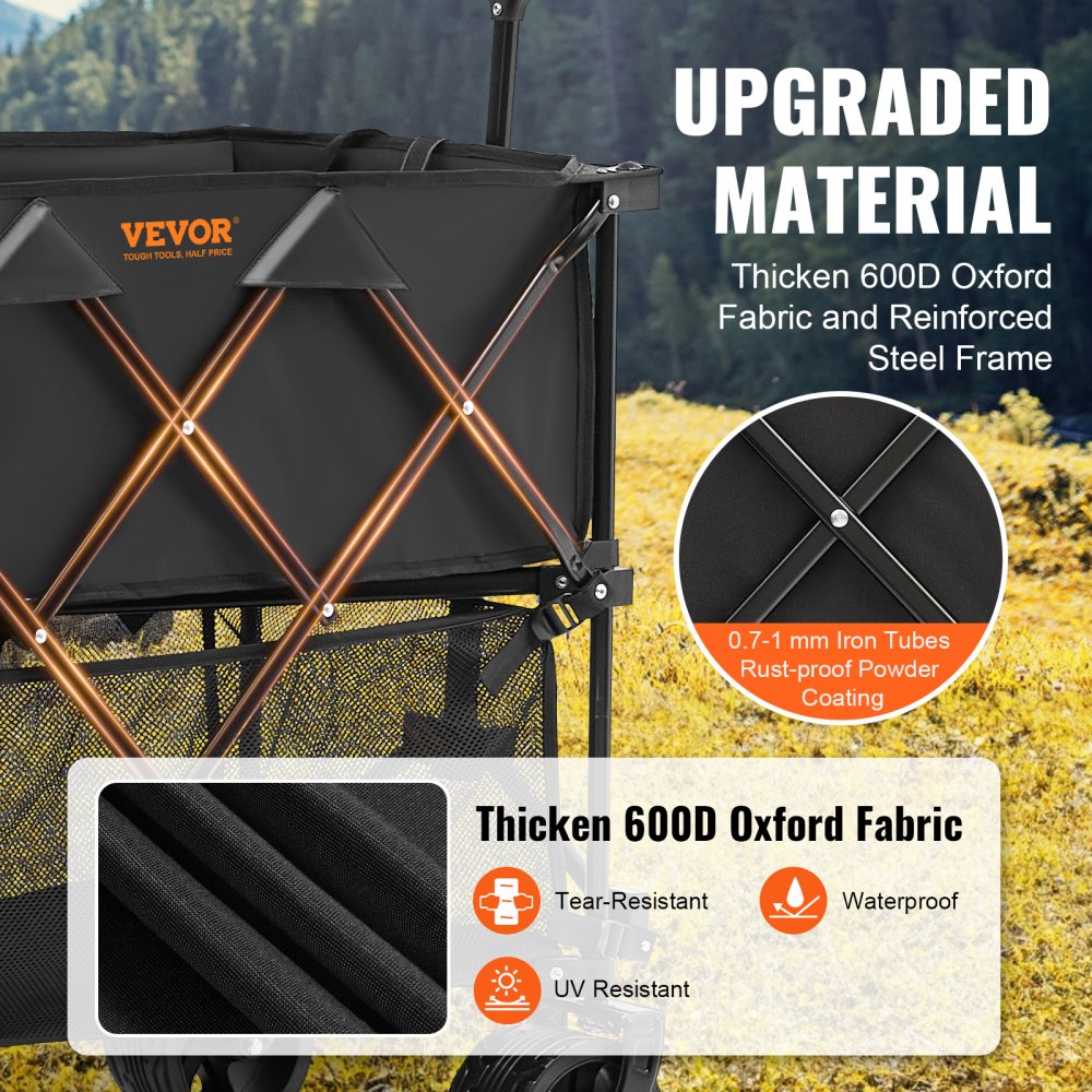 Wózek spacerowy 1320 x 565 x 1065 mm wykonany z tkaniny Oxford 600D z powłoką PVC, wózek plażowy, wodoodporny, odporny na promieniowanie UV, max. Ładowność 204 kg, wózek transportowy, wózek na sprzęt, wózek ręczny Wózek spacerowy 1320 x 565 x 1065 mm wykonany z tkaniny Oxford 600D z powłoką PVC, wózek plażowy, wodoodporny, odporny na promieniowanie UV, max. Ładowność 204 kg, wózek transportowy, wózek na sprzęt, wózek ręczny