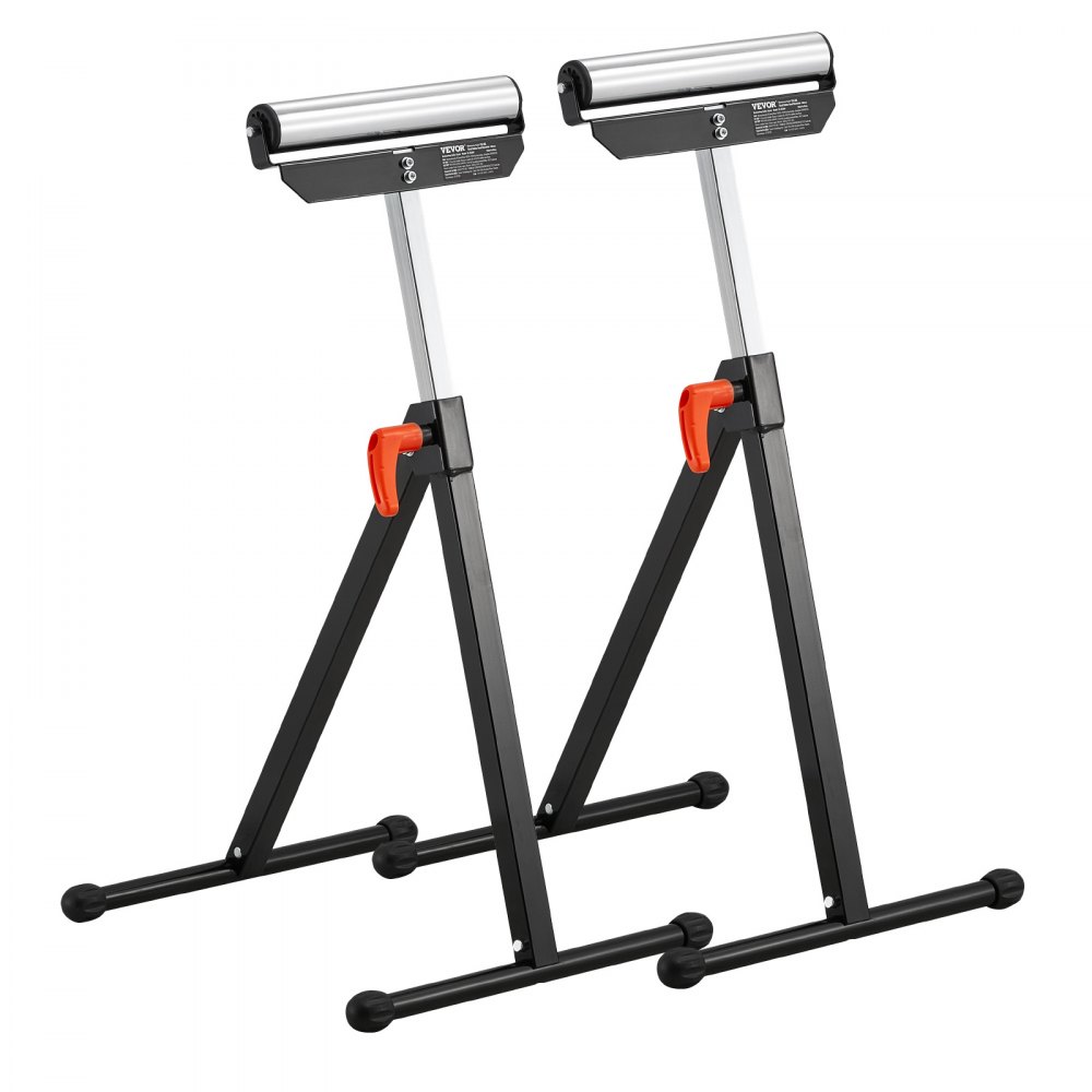 Jeu de 2 supports à rouleaux, capacité de charge de 61 kg, réglable en hauteur de 68 à 108 cm, support à rouleaux performant avec tête de rouleau en acier poli de 292,1 mm, support de travail pour bec de scie à table, support d'extension