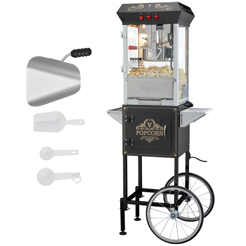 Maszyna do popcornu, Maszyna do popcornu z wózkiem, Maszyna do popcornu o mocy 850 W, Czajnik 8 uncji na 48 filiżanek na załadunek, Urządzenie do popcornu ze szkła hartowanego z 4 miarkami Restauracja w stylu kinowym, czarna Maszyna do popcornu, Maszyna do popcornu z wózkiem, Maszyna do popcornu o mocy 850 W, Czajnik 8 uncji na 48 filiżanek na załadunek, Urządzenie do popcornu ze szkła hartowanego z 4 miarkami Restauracja w stylu kinowym, czarna