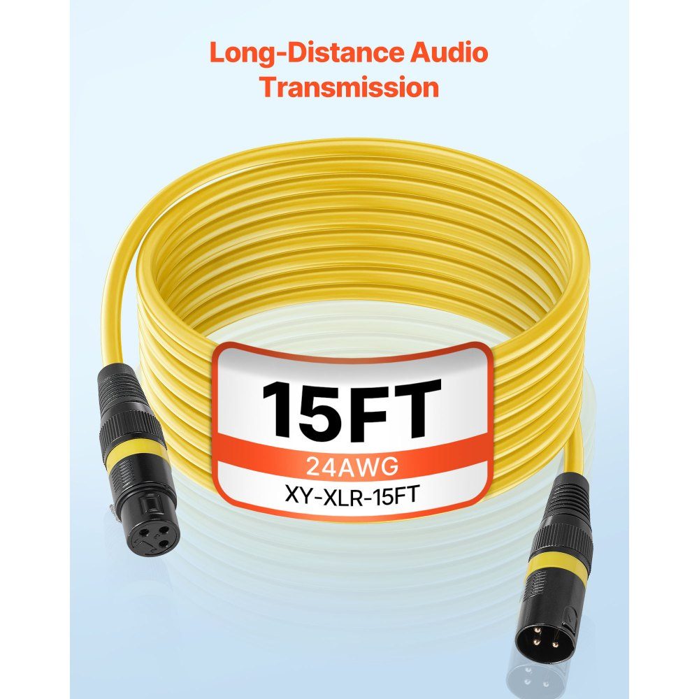 XLR-Kabel, 4,5 m, 6 Stück, symmetrische DMX-Mikrofonkabel (Stecker auf Buchse), vergoldete 3-polige XLR-Mikrofon-Lautsprecherkabel für Bühnenbeleuchtung, Mikrofone, Verstärker, Mixer