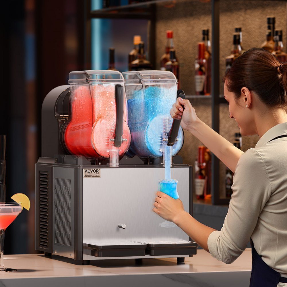 Commercial Slush Machine, 4L x 2 Double Tank Slush Ice Machine, Slushy Machine for Frozen Drinks, 32 Cup Margarita Smoothie Machine for Home, Party, Restaurant, Cafe, Bar