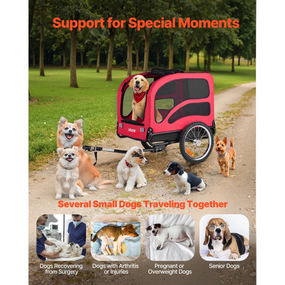 Dog Trailer Up to 45kg Pet Cart Bike Carrier for Small and Large Dogs Folding Frame with Wheels Universal Bike Hitch Includes Flag Internal Leash 1350 x 720 x 840mm