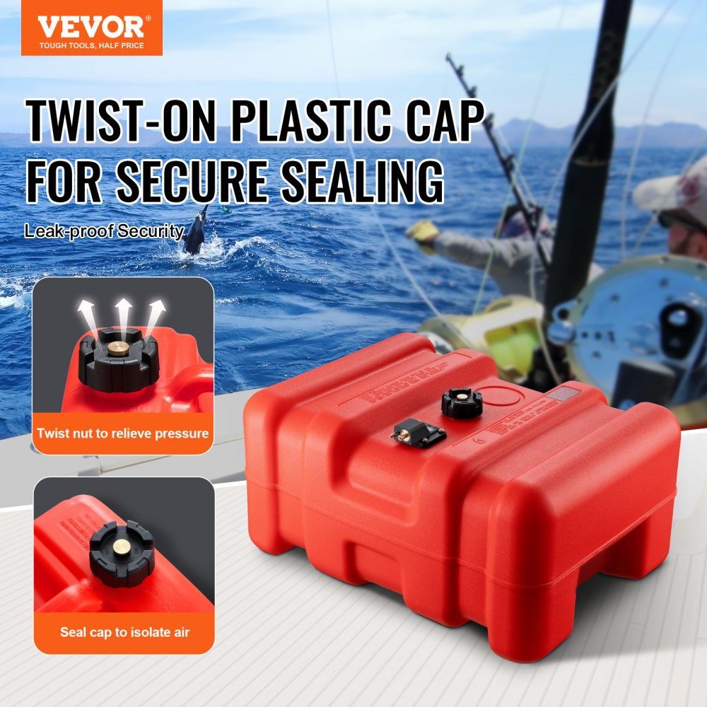 Marine Fuel Tank 55L Portable Outboard Engine Boat Tank Plastic Outboard Marine Boat Fuel Tank with Hose Easy to Carry for Yacht Fishing Boat Deck Boat Red