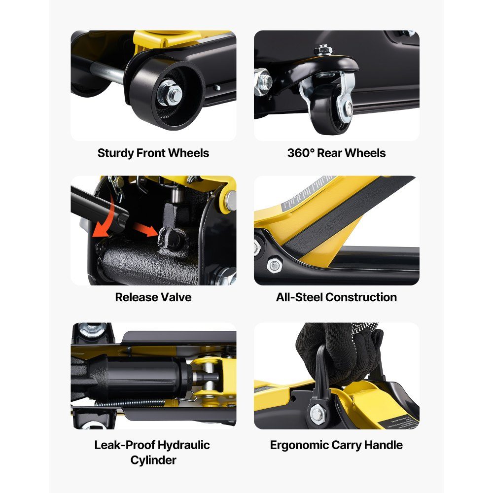 Hydraulic Car Jack 2.5T Capacity Flat Steel Car Jack with Single Piston Quick Lift Pump and SUV Adapters Sedan Car Jack 85-320mm Lift Range Racing Car Jack