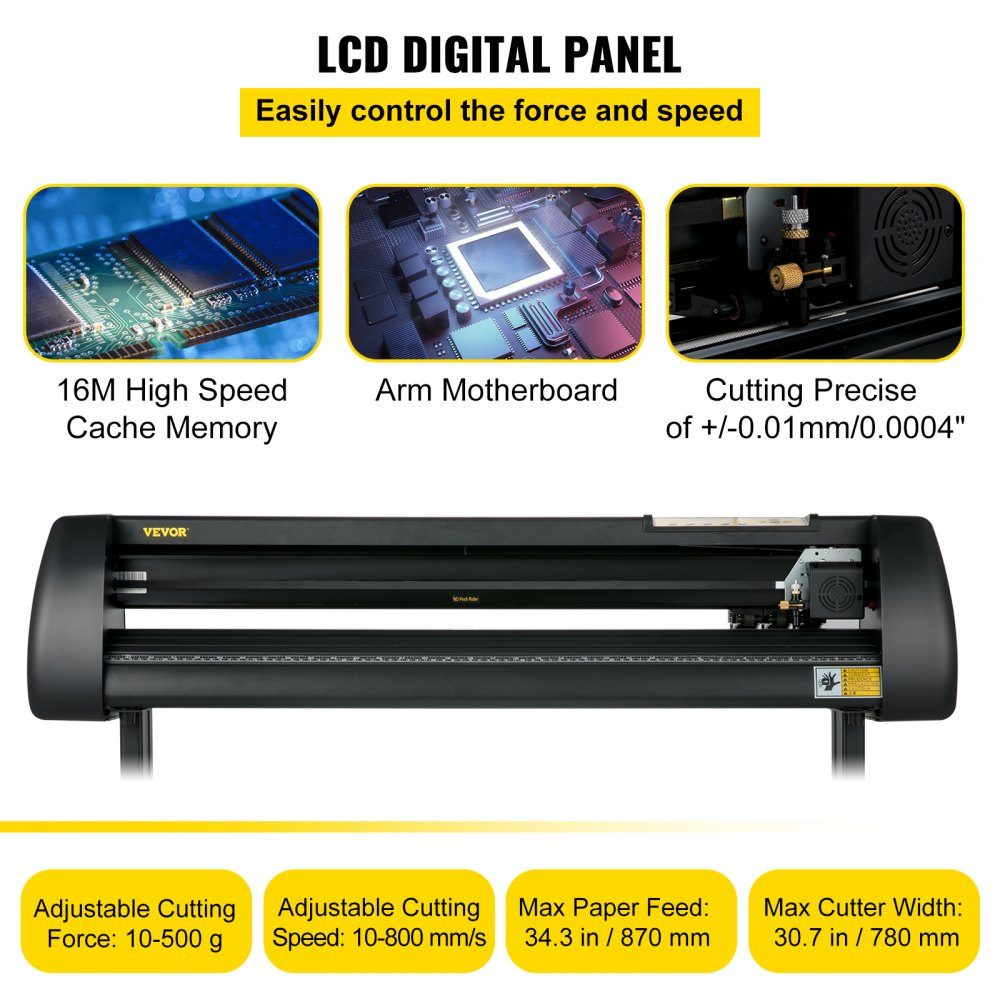 Machine de découpe de vinyle, traceur de découpe à alimentation papier de 870 mm, imprimante vinyle avec force et vitesse réglables, kit de création de panneaux compatible Windows avec logiciel Signmaster