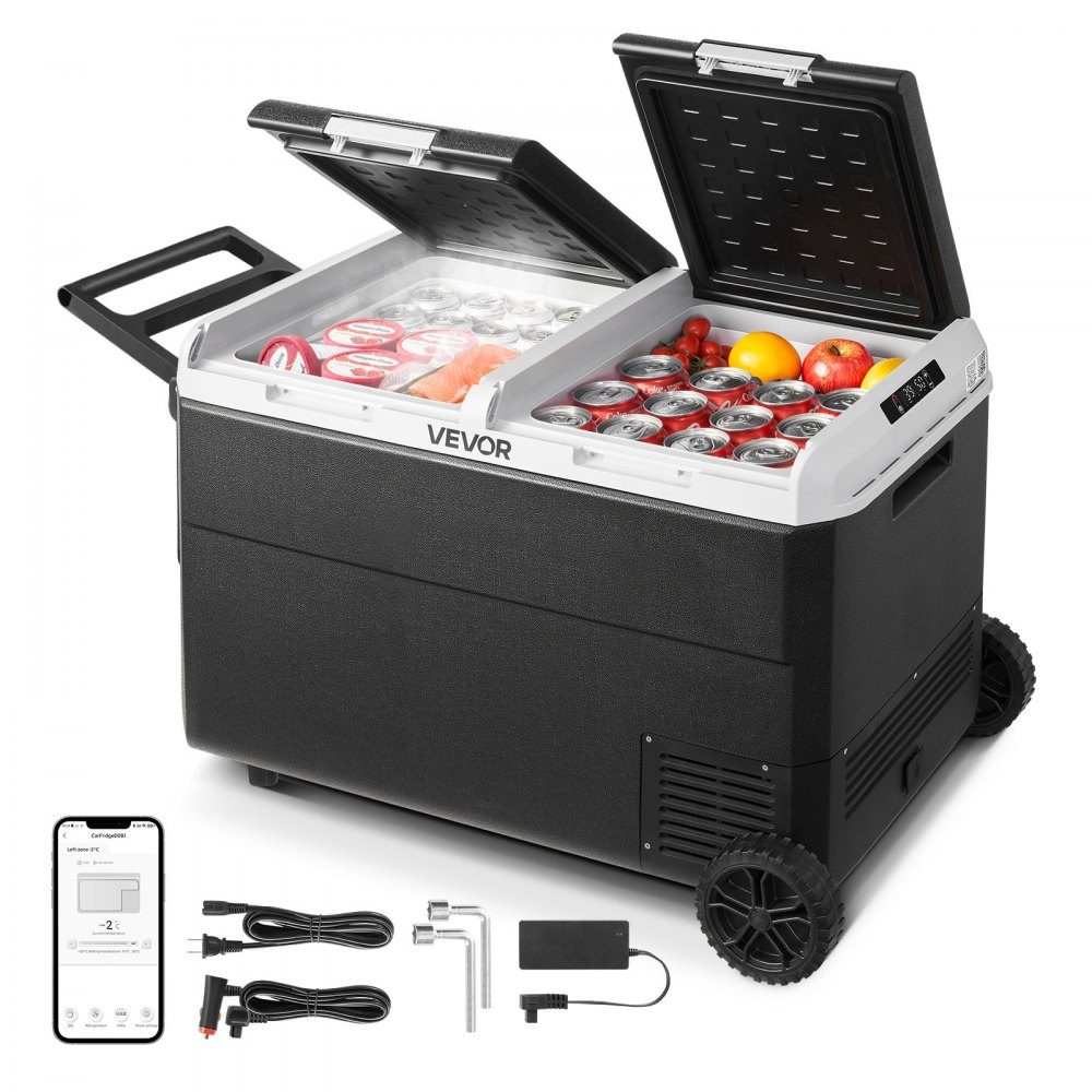95L Electric Compressor Cooler, 12/24V DC & 100-240V AC, Portable Car Cooler Box with Wheels and Handle, Freezer up to -20°C, Mini Fridge for Car, RV, Truck, Camping and Outdoor