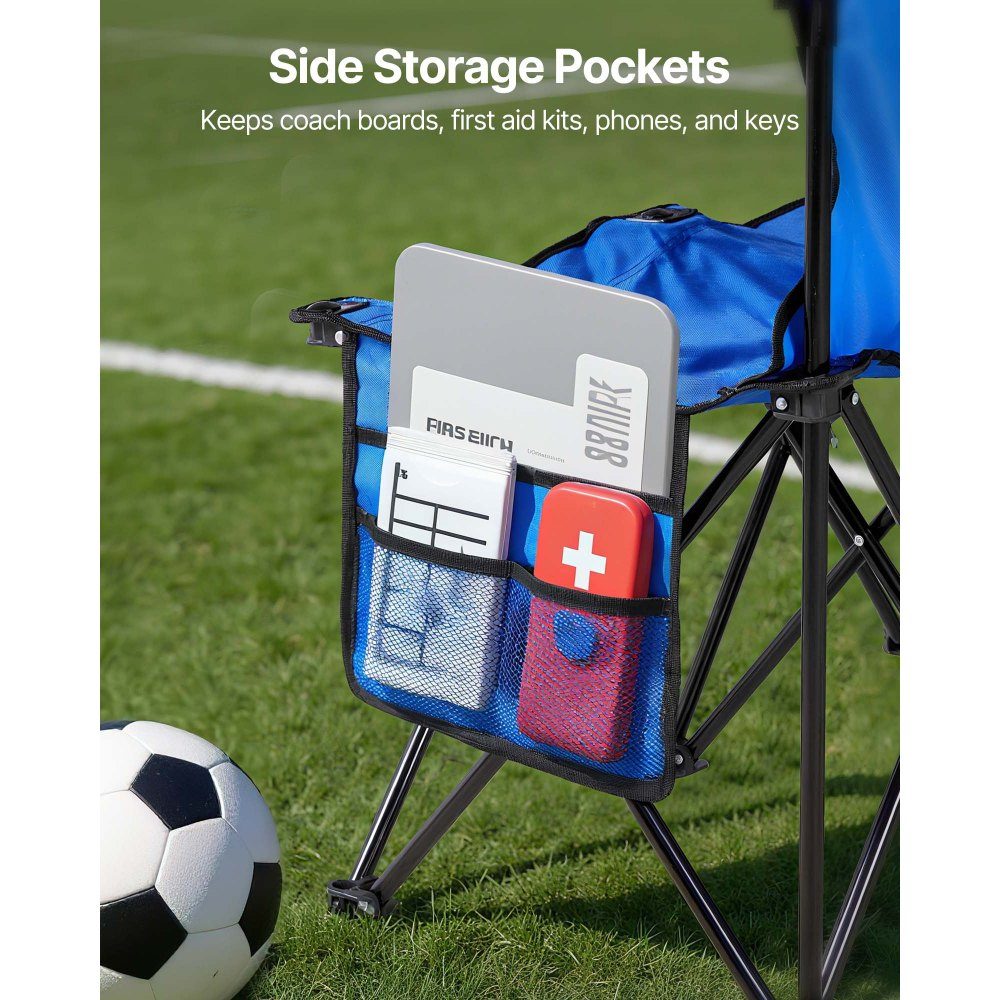 Portable Team Bench, Camping Bench (8 Person) with Side Pockets and Carry Bag, Folding Bench with Backrest, Side Bench for Football, Baseball, Outdoor Activities, Blue
